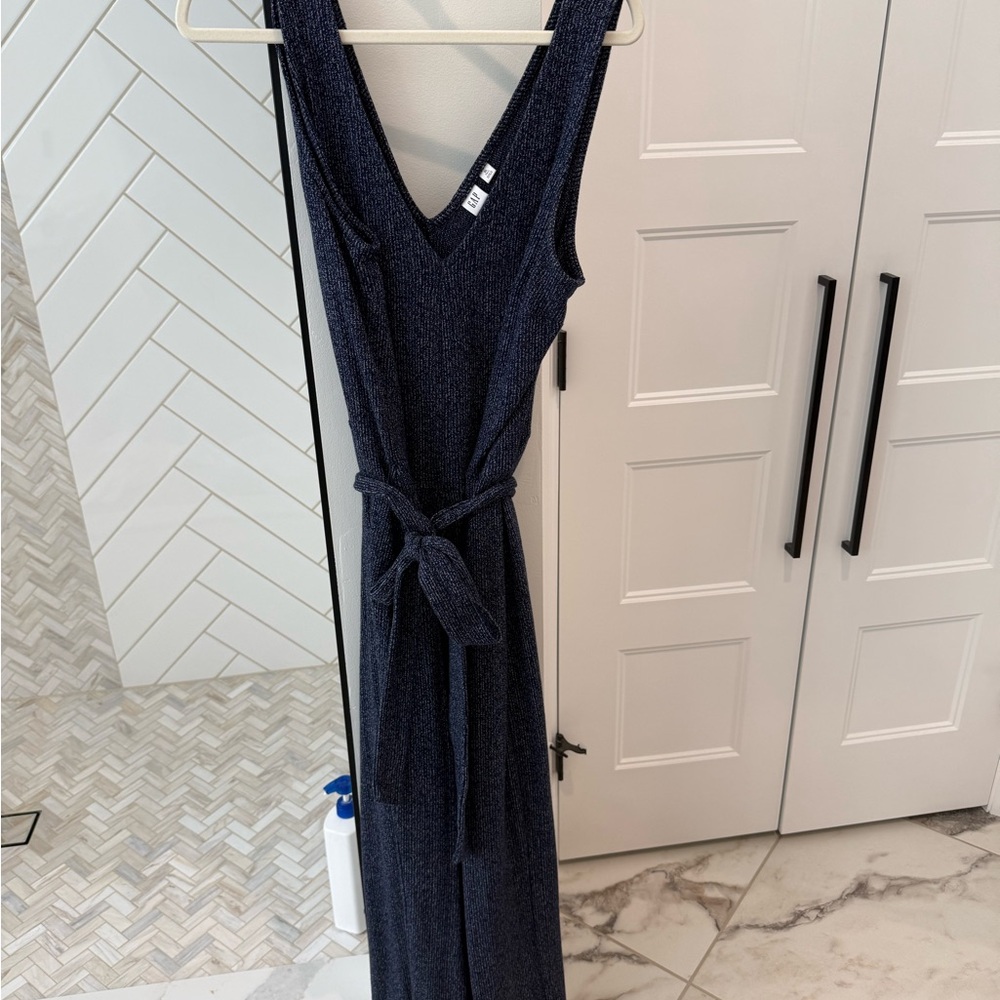 GAP Navy Blue Sleeveless V-Neck Jumpsuit with Tie Waist